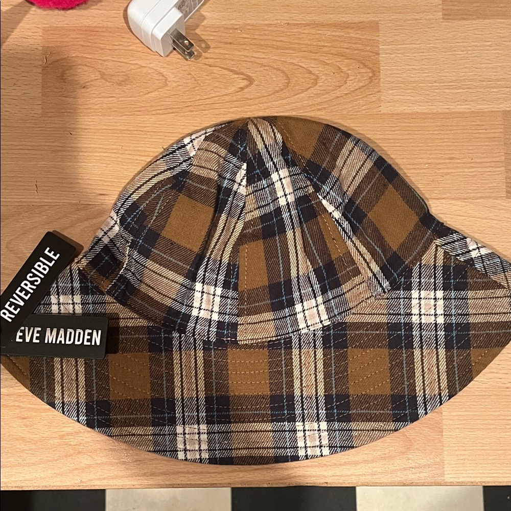Steve Madden Plaid Bucket Hat - Brown and Blue